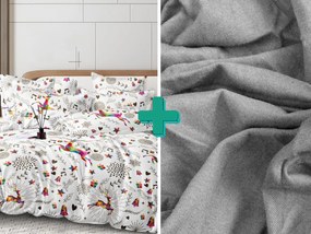 Lenjerie de pat din microfibră albă WINAR + cearşaf din jerseu 90x200 cm gri deschis