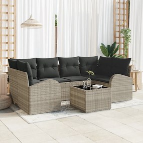 vidaXL Set de canapele pentru grădină cu pernă 7 pcs Gri deschis