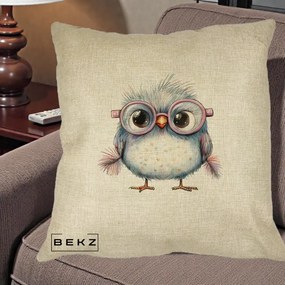 Perna Decorativa Pui Pufos cu Ochelari Roz, 40x40 cm, Crem, Husa Detasabila, Perna Inclusa, BEKZ®