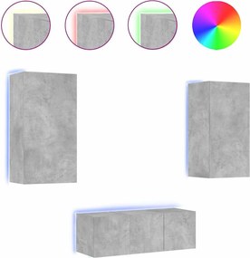 vidaXL Unități TV de perete cu LED-uri 4 piese gri beton lemn compozit