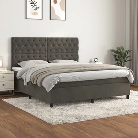 3143212 vidaXL Pat box spring cu saltea, gri închis, 160x200 cm, catifea