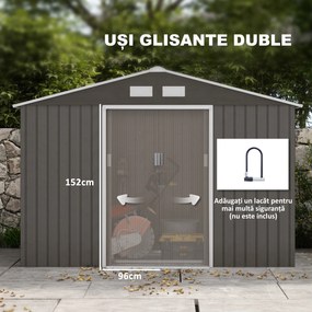 Outsunny magazie scule si unelte, casuta de gradina din fier, sopron pentru exterior 277x195x192 cm | Aosom Romania