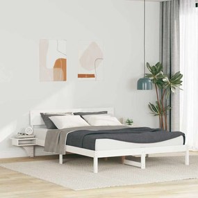 vidaXL Cadru de pat cu mese laterale cu headboard Alb 150 x 200 cm