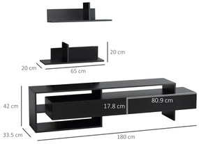 Suport TV modern HOMCOM cu 2 rafturi din lemn, dulap TV cu compartimente deschise si dulapuri, negru | Aosom RO