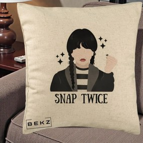 Perna Personalizata Wednesday Snap Twice, 40x40 cm, Bej, Husa Detasabila, Perna Inclusa, BEKZ®