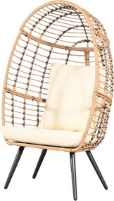 Scaun tip ou din ratan pentru grădină sau terasă, cu pernă groasă, material impermeabil, 74x83x146 cm, Alb/Bej