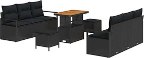 vidaXL Set de canapele pentru grădină cu pernă 9 pcs Negru poliratan