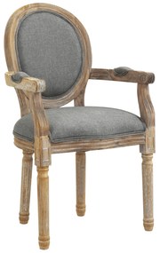 HOMCOM Scaun de Sufragerie Scaun de Salon medaillon Stil Louis XVI Lemn Masiv patinat sculptat Material Lin Gri | Aosom Romania
