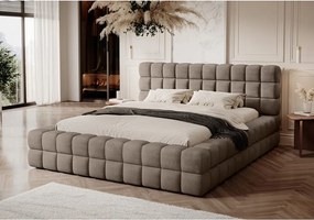 Pat matrimonial maro deschis tapițat cu spațiu de depozitare cu somieră 160x200 cm Dizzle – ELTAP