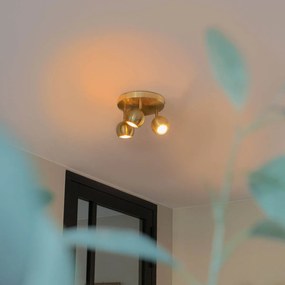 Spotlight rotund retro din alamă cu placă de montare pe tavan 3 lumini - Gissi