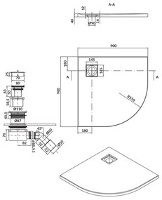 Cadita dus semirotunda alb mat 90x90 cm Cersanit Tako Slim cu sifon inclus 900x900 mm, Semirotunda, Alb mat