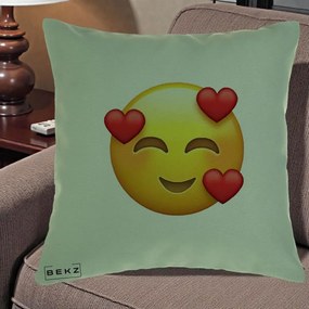 Perna Decorativa Emoji cu 3 Inimi, 40x40 cm, Verde, Husa Detasabila, Perna Inclusa, BEKZ®