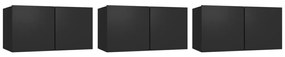 804513 vidaXL Dulapuri TV suspendate, 3 buc., negru, 60x30x30 cm