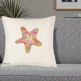 Perna Decorativa Stea de Mare Colorata Psiheledic, 40x40 cm, Crem Reliefat, Husa Detasabila, Perna Inclusa, BEKZ®
