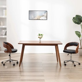 vidaXL Scaune pivotante, 2 buc. negru, lemn curbat &amp; piele ecologică
