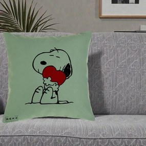 Perna Personalizata Snoopy cu Inima, 40x40 cm, Verde, Husa Detasabila, Perna Inclusa, BEKZ®