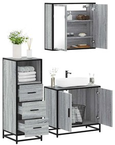 vidaXL Set mobilier de baie, 3 piese, gri sonoma, lemn prelucrat