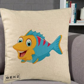 Perna Decorativa Peste Vesel Cartoon, 40x40 cm, Bej, Husa Detasabila, Perna Inclusa, BEKZ®