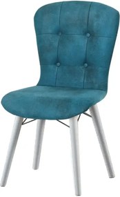 Set masa extensibila cu 6 scaune tapitate Homs cristal-blue-picior-alb-170 x 80 cm