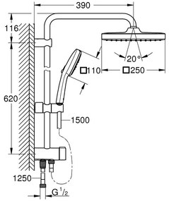 Coloana dus fara baterie Grohe Tempesta System 250 Cube, negru mat