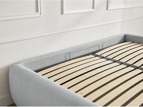 Pat matrimonial gri deschis tapițat cu spațiu de depozitare/fără tăblie cu somieră 160x200 cm Inera – Bobochic Paris