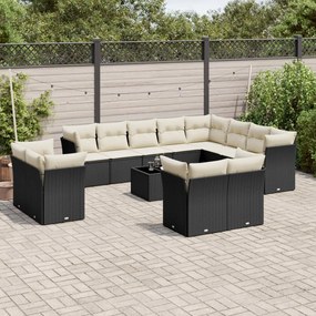 vidaXL Set mobilier de grădină cu perne, 13 piese, negru, poliratan