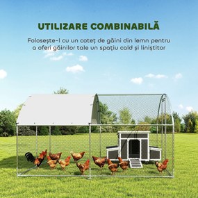 PawHut Țarc pentru Găini de Exterior, 2.8x3.4x1.9m, 9.5㎡ Țarc Metalic din Oțel Galvanizat cu Acoperiș Impermeabil Anti-UV și Încuietoare, Coteț pentru 10-16 Găini, Iepuri și Rațe | Aosom Romania