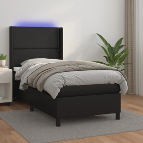 3139307 vidaXL Pat cu arcuri, saltea și LED, negru, 100x200cm, piele ecologică