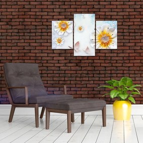 Tablou - Copoziția flori și fluturi (90x60 cm)