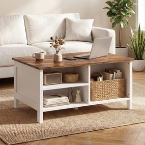 HOMCOM Cufăr de Depozitare 80x60x40 cm, cu Capac Rabatabil, Rafturi Deschise și Compartiment Ascuns, Maro Rustic | Aosom Romania