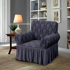 Set 2 Huse elastice pentru fotolii, cu volanas si model Jacquard Cenusiu