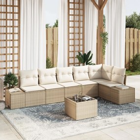 vidaXL Set de canapele pentru grădină 7 pcs bej și crem Rattan poli