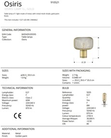 Veioza/Lampa de masa design decorativ modern Osiris aurie
