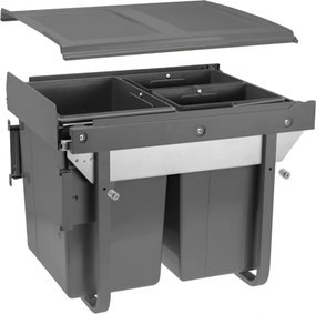 Cos gunoi incorporabil Practi Eco GTV, cu extragere automata, colectare selectiva, pentru corp de 450 mm, gri antracit, 2 x 10 l + 1 x 20 l Gri