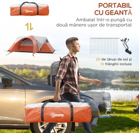 Outsunny Cort de Camping cu Verandă, Impermeabil, pentru 5-6 Persoane, Cort cu Geantă de Transport, 550x300x198 cm, Portocaliu | Aosom Romania