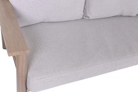 Set lounge exterior premium din aluminiu cu finisaj lemn, canapea, 2 fotolii și măsuță cu perne din olefină, „Cortina”