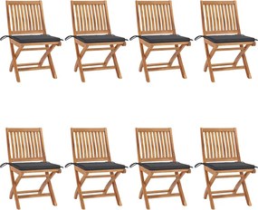 vidaXL Scaune pliabile de grădină cu perne, 8 buc., lemn masiv de tec