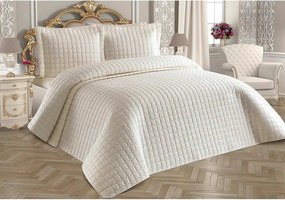 Set cuvertura pat dublu ESTIVA, crem, bumbac, 250x260 cm, cu 2 fete de