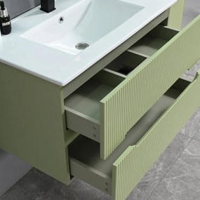 Trent Mobilier de baie 80 cm lavoar ceramic (2 sertare) cu oglindă 60x80 cm verde deschis