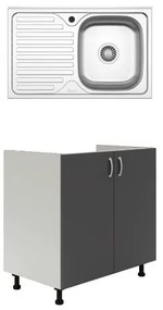 Set Masca Chiuveta Karo, Antracit/Alb, 80 x 50 x 80 cm, Chiuveta Inox, Cuva dreapta