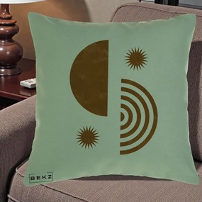 Perna Decorativa Boho Sun si Spirala, 40x40 cm, Verde, Husa Detasabila, Perna Inclusa, BEKZ®