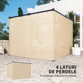 Outsunny Pergola 3 x 3(m) cu acoperis copertina retractabila si perdele, Foisor de exterior cu cadru metalic pentru gradina, Adapost de soare