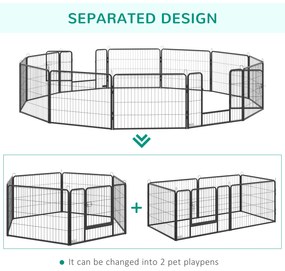 PawHut Tarc Modular pentru Animale cu 12 Panouri din Oțel, 2 Uși cu Zăvor, Ușor de Asamblat, 80x60x1.5cm, Negru | Aosom Romania