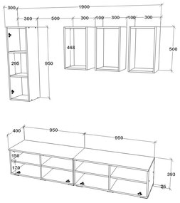 Living haaus V12, Negru/Alb Lucios, MDF, L 190 cm