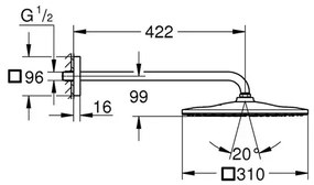 Palarie si brat de dus Grohe Rainshower Mono Cube 310 crom lucios 1 functie