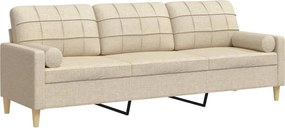 vidaXL Canapea cu 3 locuri cu pernuțe, crem, 210 cm, textil