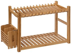 Scurgător pentru vase cu picioare, 2 niveluri, bambus, si coș pentru tacâmuri, 53 x 24,7 x 33 cm