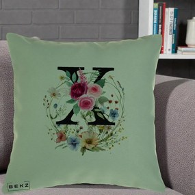 Cadou Personalizat - Perna Personalizata Monograma Florala Litera X cu Coroana, 40x40 cm, Verde, Husa Detasabila, Perna Inclusa, BEKZ®