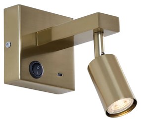 Plafonieră modernă de perete aurie cu USB-C înclinabilă - Rex