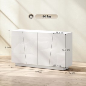 Dulap multifunctional HOMCOM cu 5 niveluri din PA alb cu polita reglabila pe 3 niveluri si baza inaltata, 150x40x88 cm | Aosom Romania